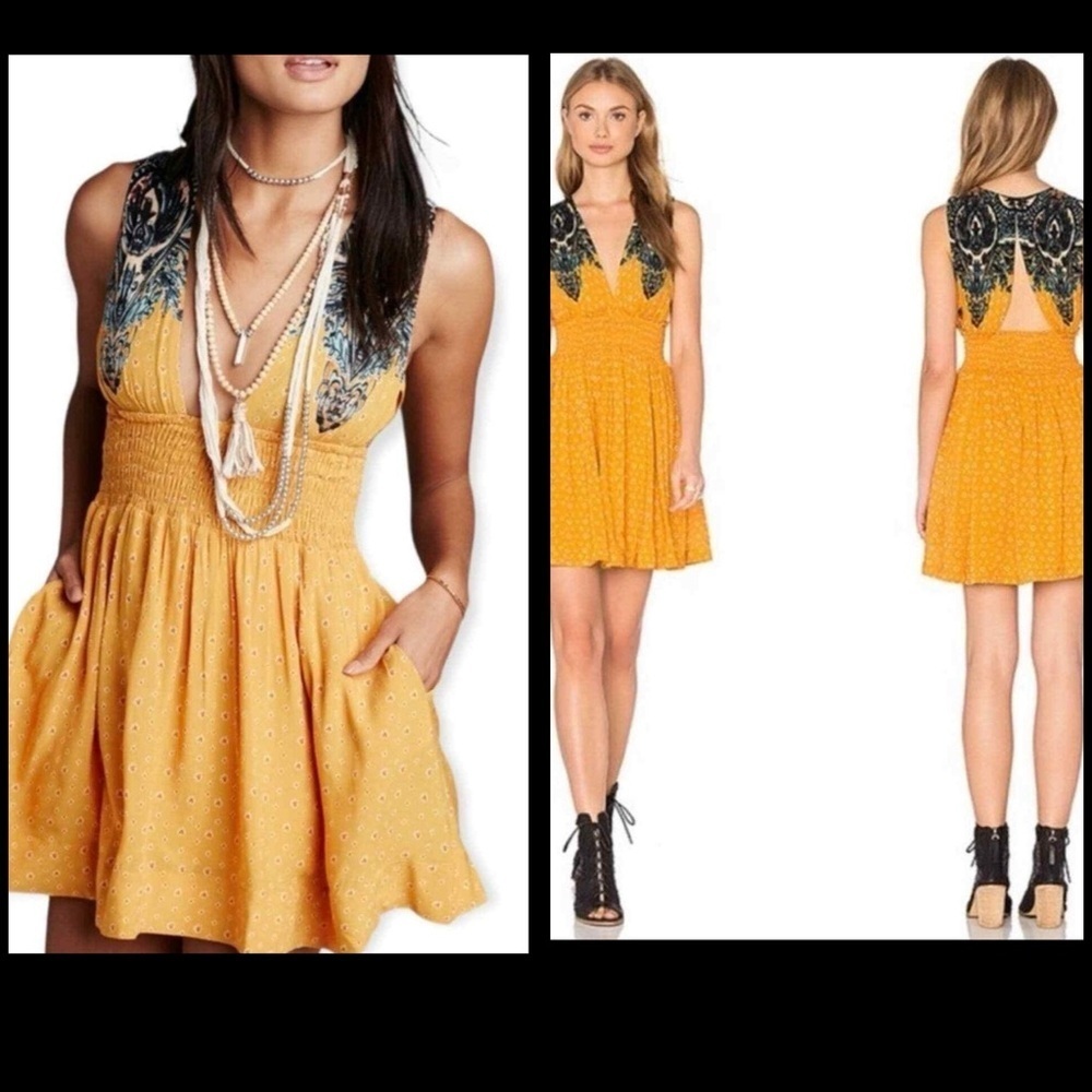 Free People Walking Through My Dreams Mini Open Back Dress Combo Orange Sz M